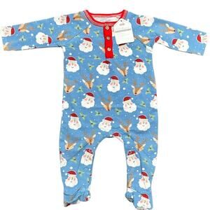 Mud Pie Baby Blue Santa Sleeper Boys 0-3m NWT